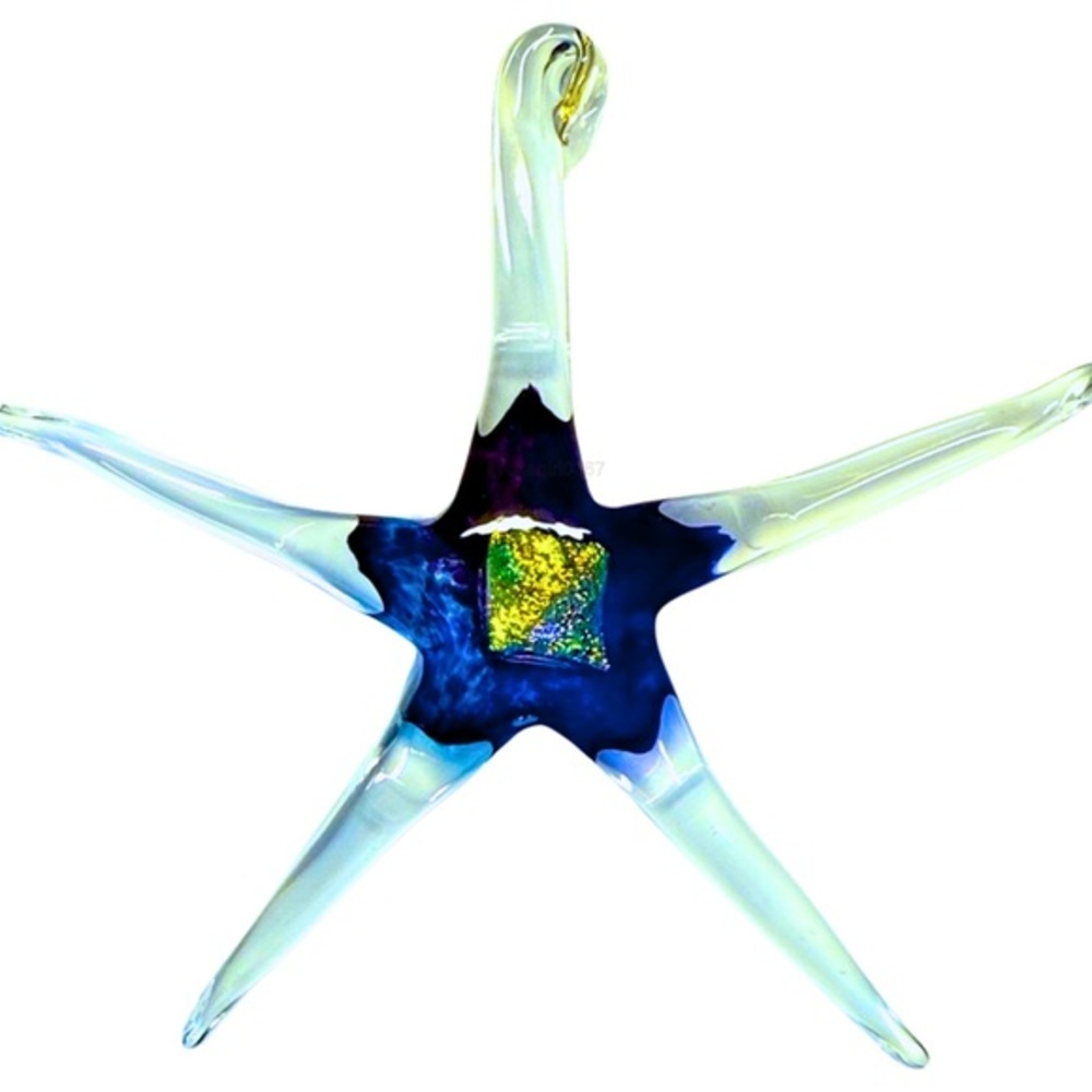 Elegant Glass Starfish with Blue and Gold Accents #3 Suncatcher